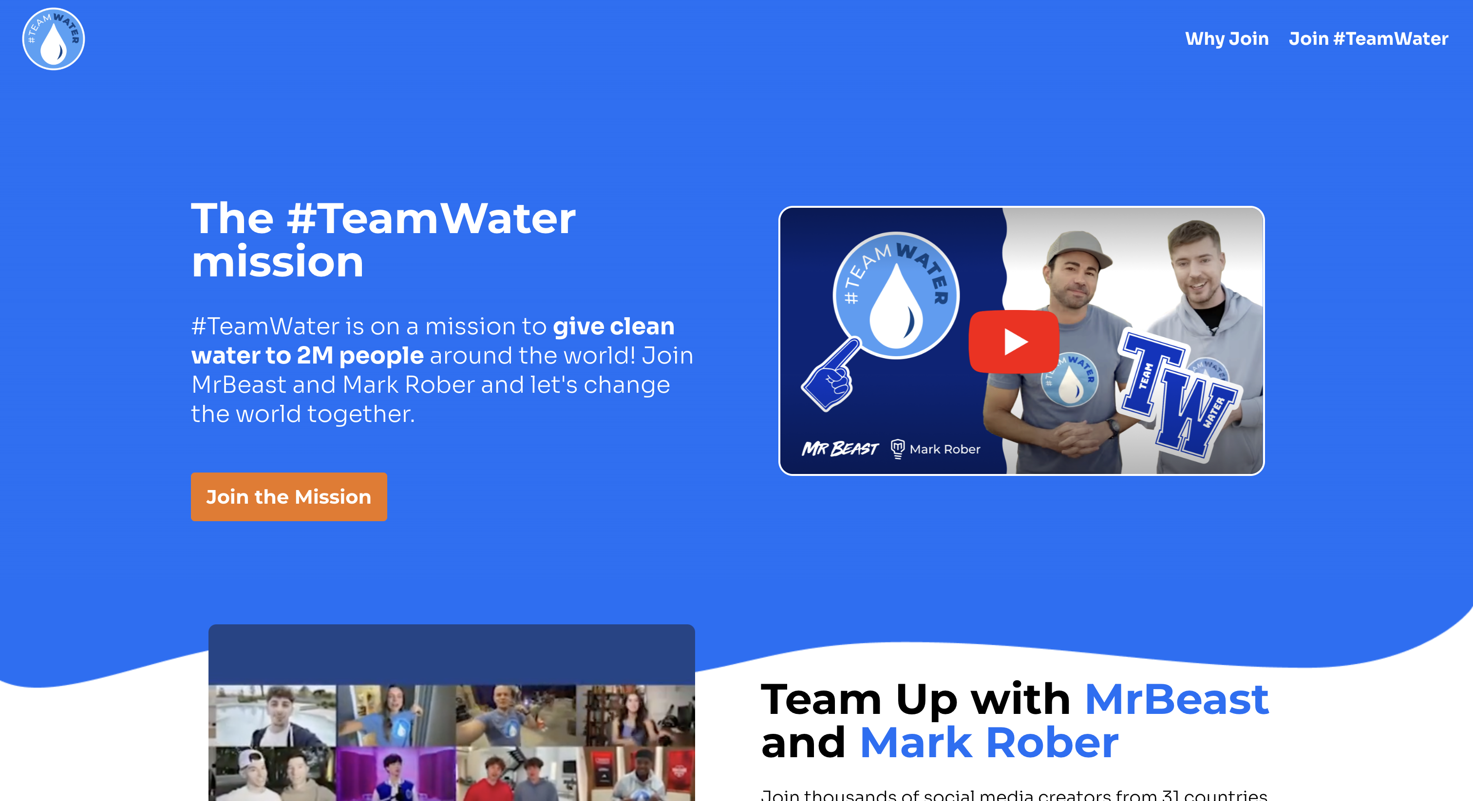 #TeamWater campaign landing page page preview
